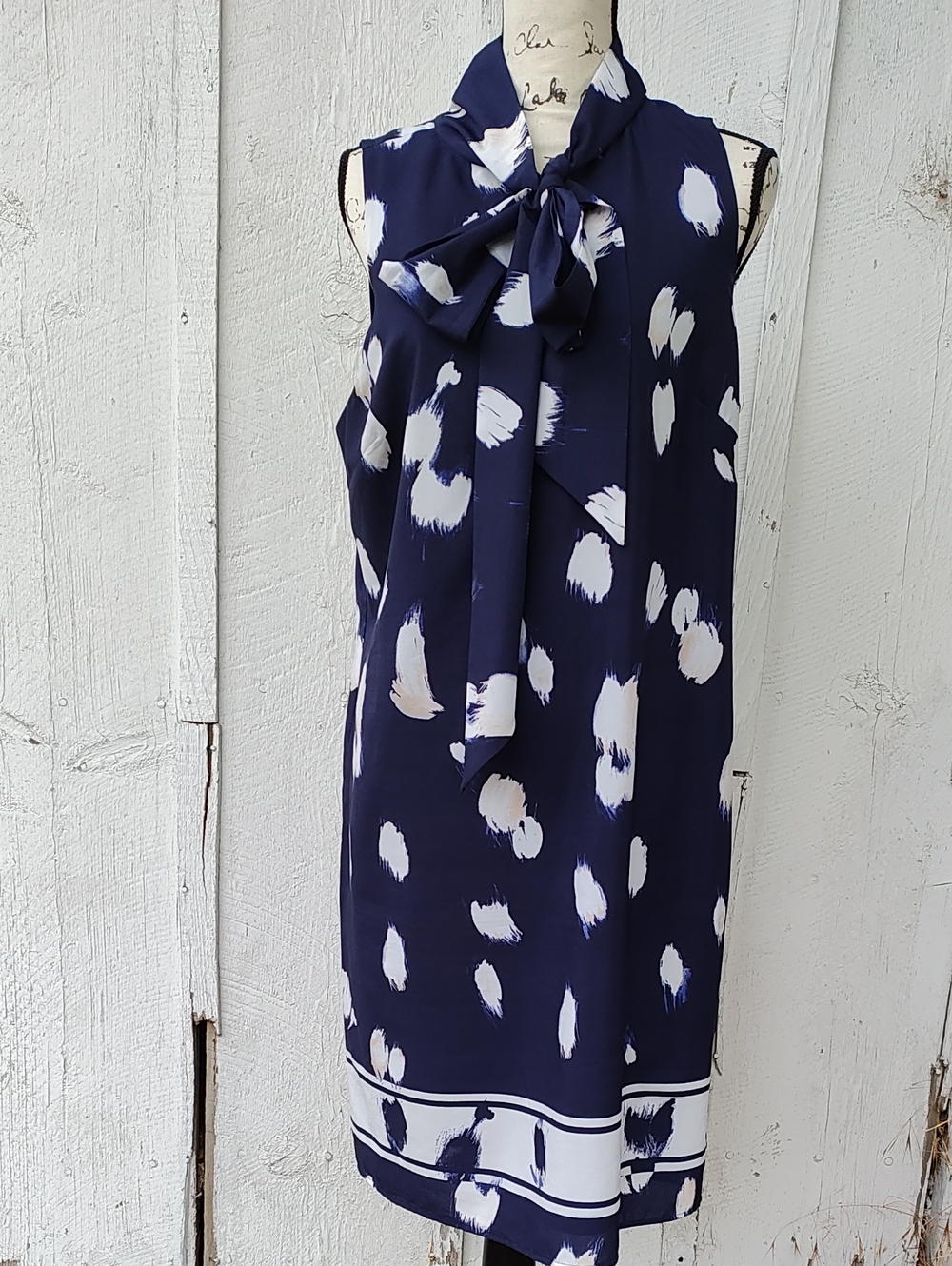 Banana Republic Navy and White Bow-Front Sleeveless Midi Dress Pockets Size L